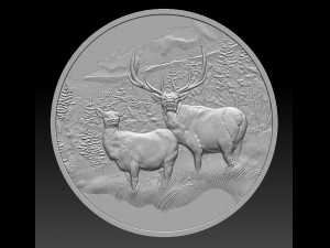 deer in the mountains coin - relief - 2020 3Dプリントモデル