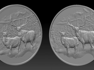 deer in the mountains coin - relief - 2020 3Dプリントモデル