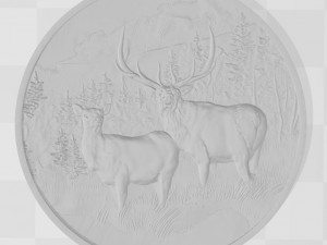 deer in the mountains coin - relief - 2020 3Dプリントモデル