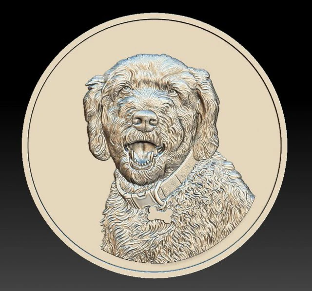 dog head coin - relief - 2020 3D Print Model .c4d .max .obj .3ds .fbx .stl .blend 