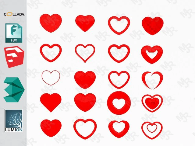 hearts pack 3D Model .c4d .max .obj .3ds .fbx .stl .blend