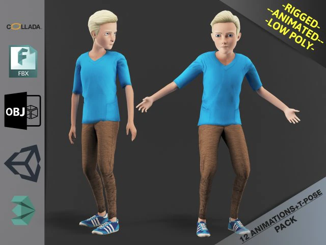 pacote de movimento de menino de desenho animado Modelo 3D .c4d .max .obj .3ds .fbx .stl .blend