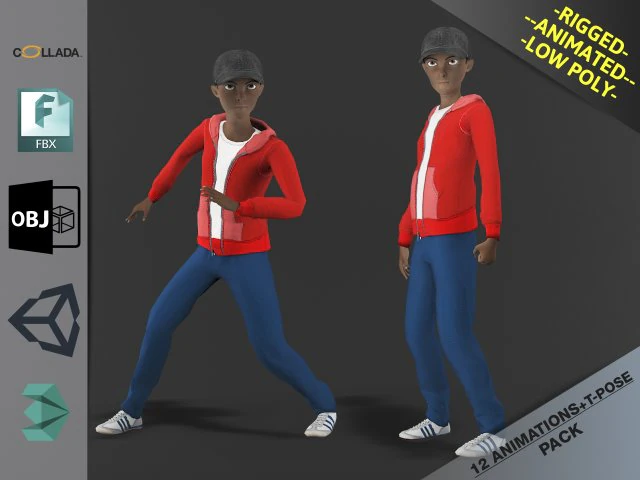 cartoon boy motion pack 2 3D Model .c4d .max .obj .3ds .fbx .stl .blend 
