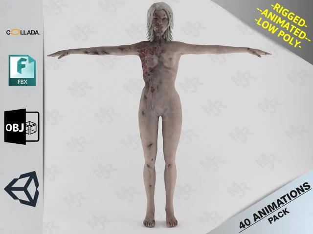 female zombie1 animations pack 3D Model .c4d .max .obj .3ds .fbx .stl .blend 