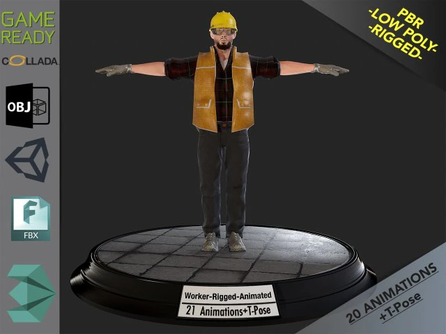 worker1 animations pack 3D Model .c4d .max .obj .3ds .fbx .stl .blend 