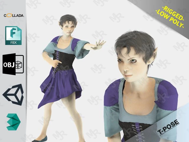 Mulher Elfa1 Modelo 3D .c4d .max .obj .3ds .fbx .stl .blend 