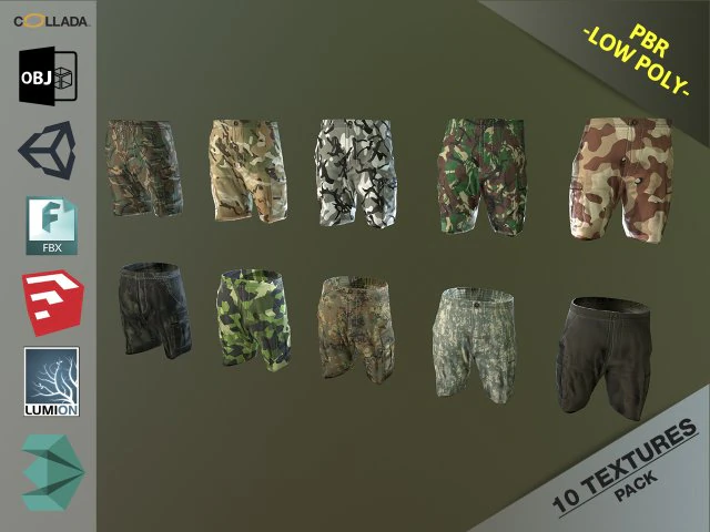 camouflage pants 1 3D Model .c4d .max .obj .3ds .fbx .stl .blend
