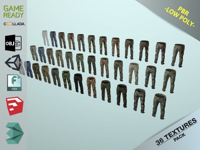 pants loose fit camouflaged pack Model 3D .c4d .max .obj .3ds .fbx .stl .blend 