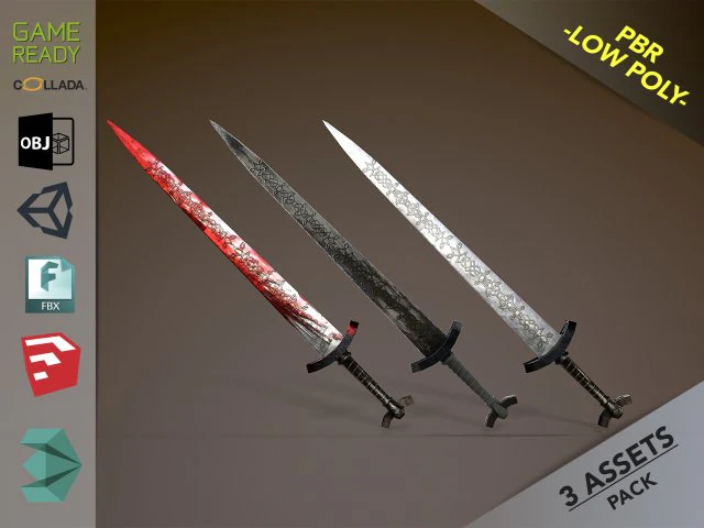 long sword 3D Model .c4d .max .obj .3ds .fbx .stl .blend