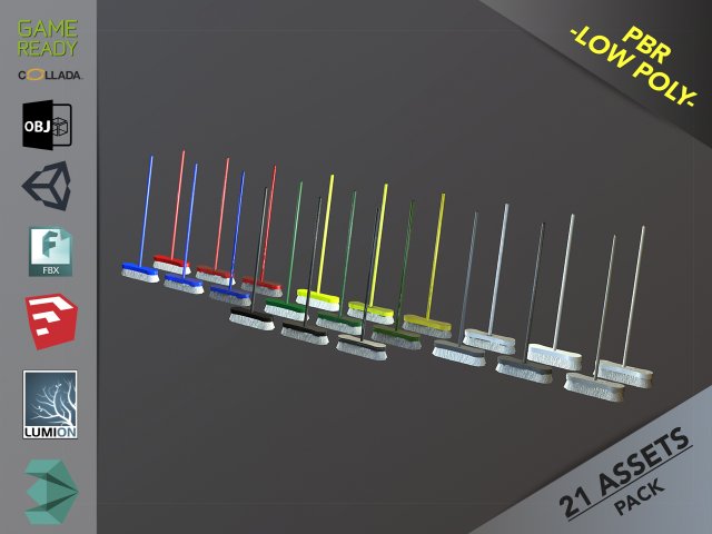 broom brush pack 1 3Dモデル .c4d .max .obj .3ds .fbx .stl .blend 