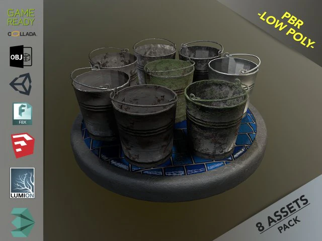 bucket pack 3D Model .c4d .max .obj .3ds .fbx .stl .blend 