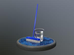 broom brush and bucket pack 3D Модель