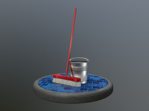 broom brush and bucket pack 3D Модель