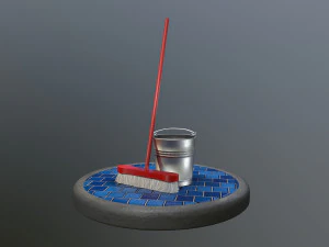 broom brush and bucket pack 3D Model