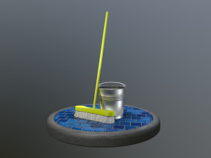 broom brush and bucket pack 3D Модель