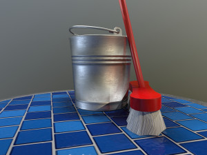 broom brush and bucket pack 3D Модель