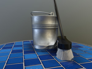 broom brush and bucket pack 3D Модель
