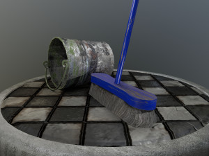 broom brush and bucket pack 3D Модель