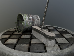 broom brush and bucket pack 3D Модель
