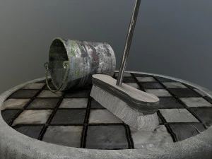 broom brush and bucket pack 3D Model