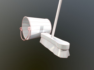 broom brush and bucket pack 3D Модель
