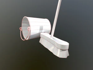 broom brush and bucket pack 3D Model