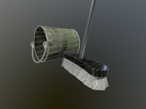 broom brush and bucket pack 3D Модель