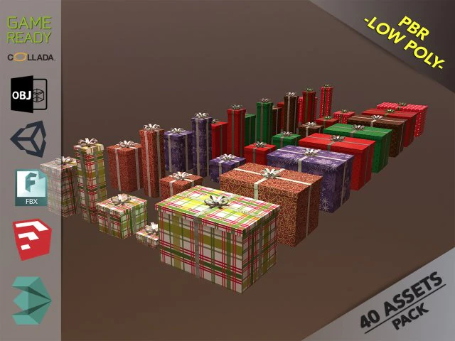 christmas gift box pack1 3D Model .c4d .max .obj .3ds .fbx .stl .blend
