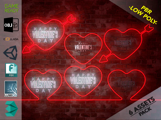 neon hearts pack1 3D Model .c4d .max .obj .3ds .fbx .stl .blend 