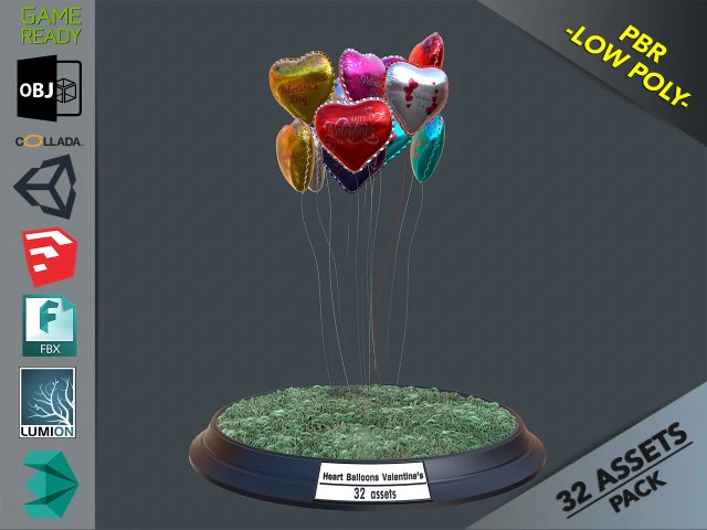heart balloons valentines pack1 3D Model .c4d .max .obj .3ds .fbx .stl .blend 