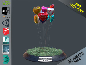 heart balloons valentines pack1 Modelo 3D