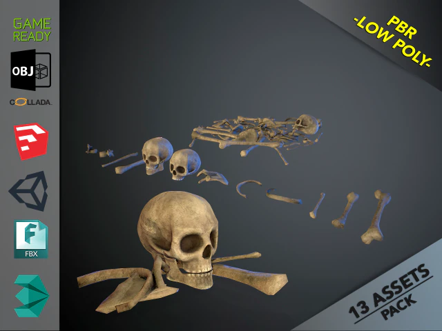 skulls1 old bones 3D Model .c4d .max .obj .3ds .fbx .stl .blend 