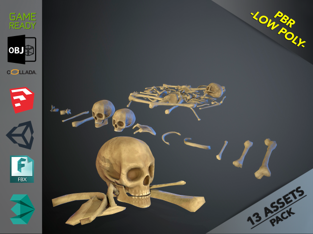 skulls1 stylized bones 3D Модель .c4d .max .obj .3ds .fbx .stl .blend 