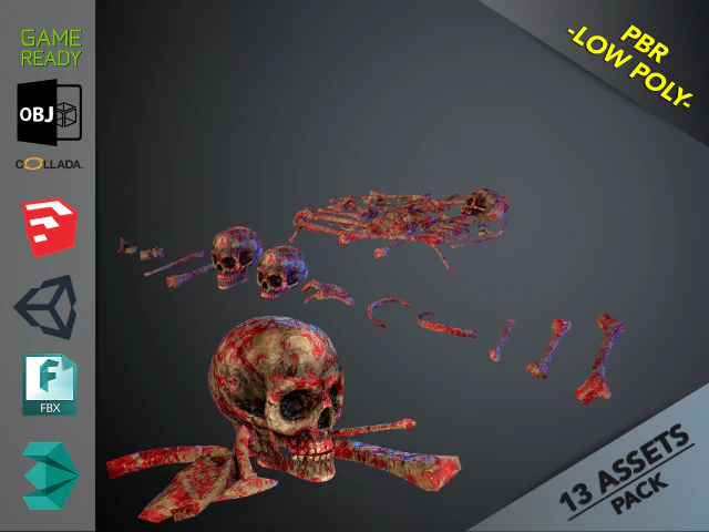 skulls1 meat bones 3D Model .c4d .max .obj .3ds .fbx .stl .blend 