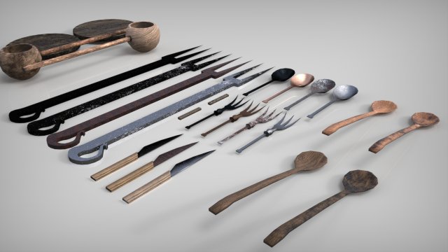 medieval cutlery set 3D Модель .c4d .max .obj .3ds .fbx .stl .blend 