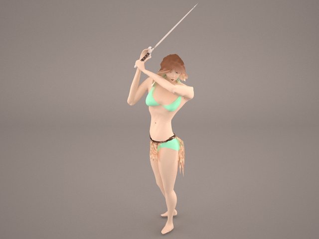 girl in forest with magical stick warrior woman women 3D Модель .c4d .max .obj .3ds .fbx .stl .blend 