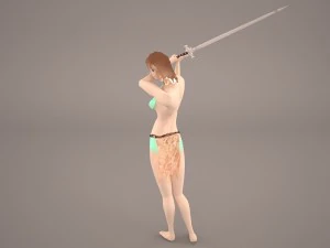 girl in forest with magical stick warrior woman women 3D Model