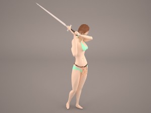 girl in forest with magical stick warrior woman women 3D Модель