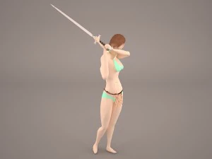 girl in forest with magical stick warrior woman women 3D Model