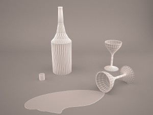 bottle glass of wine 3D 模型