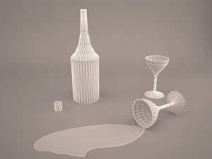 bottle glass of wine 3D Model