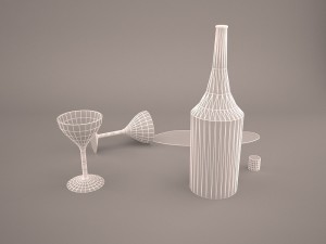 bottle glass of wine 3D 模型