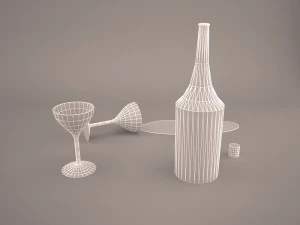 bottle glass of wine 3D Model