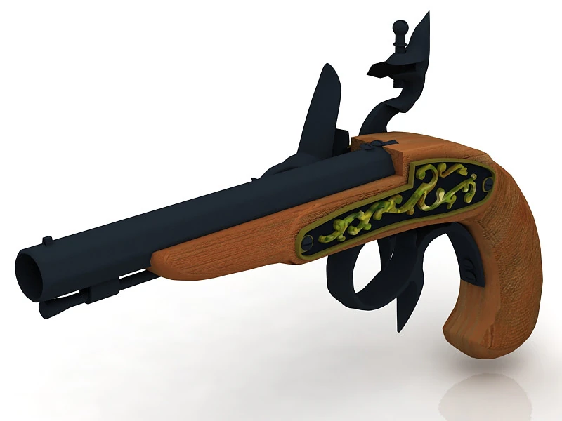 Buccan Flintlock Pistol 3D Model .c4d .max .obj .3ds .fbx .stl .blend
