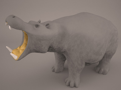 Hippopotamus Pose 2 with Fur 3D Model