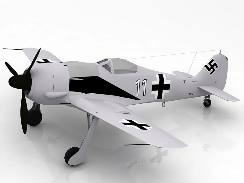 Focke Wulf Fw 190 Avi&atilde;o de Ca&ccedil;a Alem&atilde;o da Segunda Guerra Mundial Modelo 3D .c4d .max .obj .3ds .fbx .stl .blend 