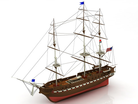 USS Constitution Frigate Battleship 3D Model