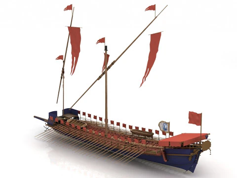 French Galley La Rale Ship 3D Model