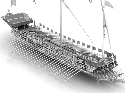 French Galley La Rale Ship 3D Model