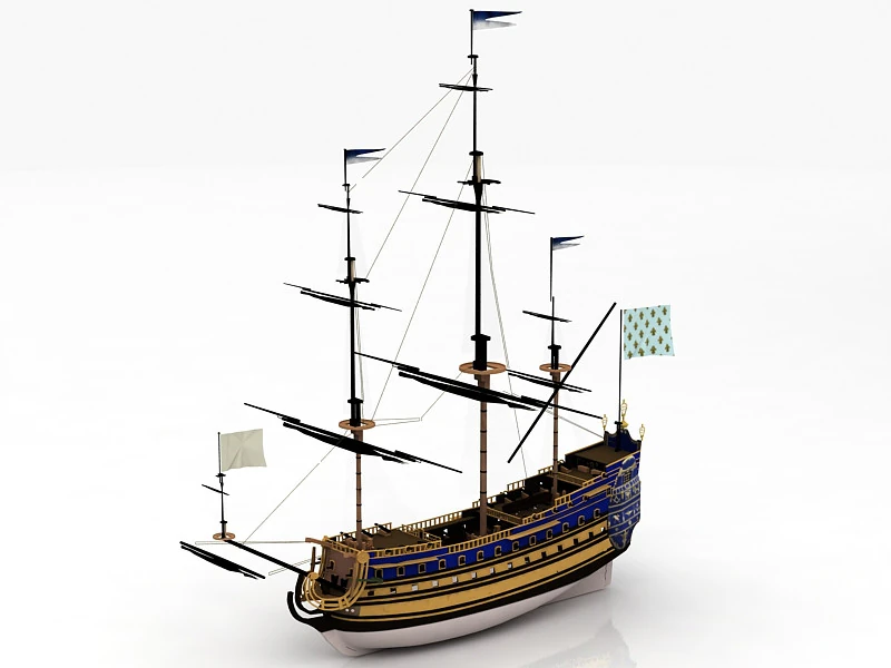 French Ship Soleil Royal 3D Model .c4d .max .obj .3ds .fbx .stl .blend